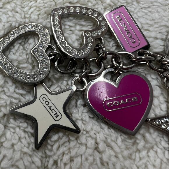 Coach Heart & Star Charm Keychain Silver Pink Rhinestone Bag Charm - Picture 3 of 8